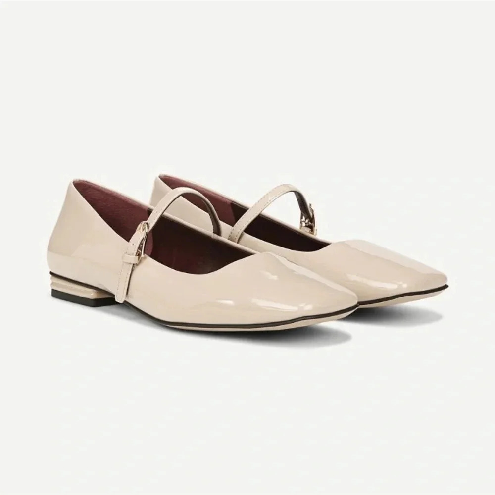 Patent Leather Mary Jane Flats in Beige- Franko Sarto Sz 8
